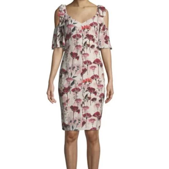 Black Halo Cold Shoulder Sheath Floral Dress Size 6 Lined Zip Back Elegant - Picture 10 of 10